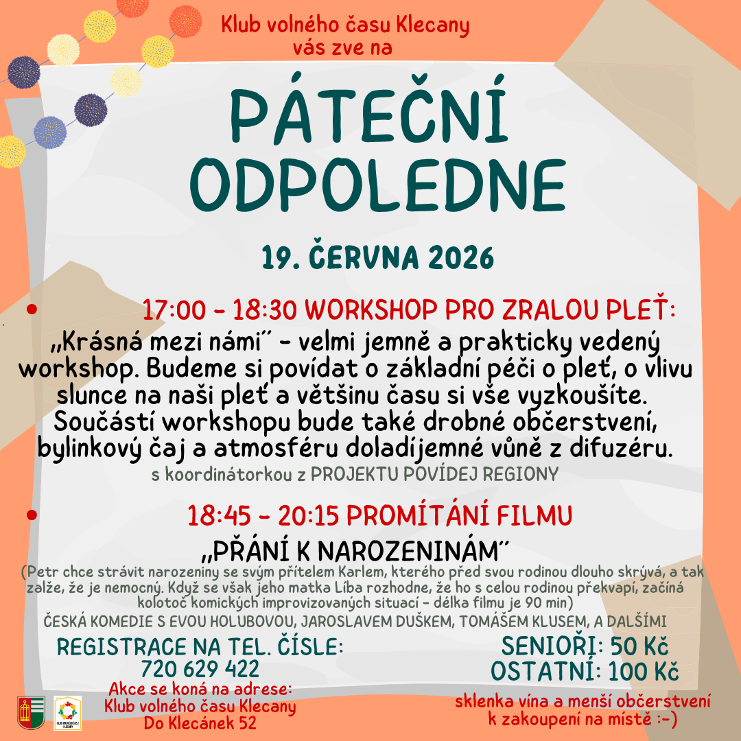 Tradiční páteční odpoledne v Klubu volného času Klecany